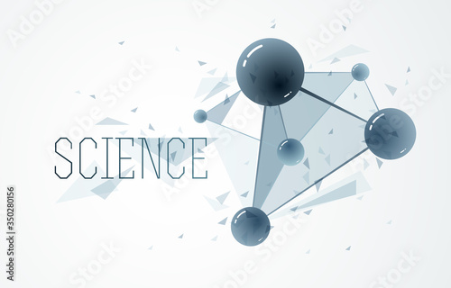 Molecules and atoms vector abstract background, science chemistry and physics theme illustration, micro and nano research and technology theme, microscopic particles.