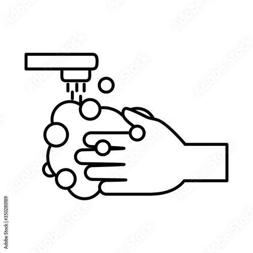 covid 19 coronavirus prevention protection washing hands line style icon