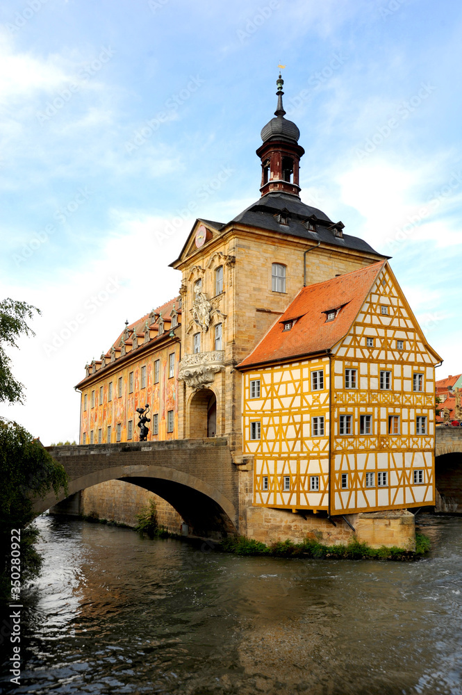A close up look at the half-timbered houses of Bamberg, Germany.