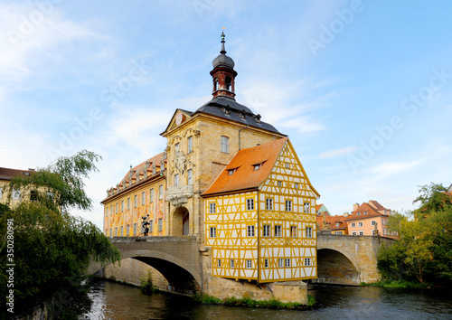 The old town of Bamberg, Germany with its wood-framed architecture and old world charm. 