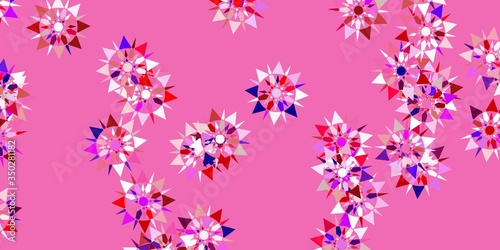 Light pink  red vector beautiful snowflakes backdrop with flowers.