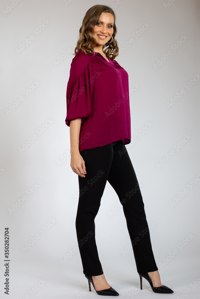 beautiful young girl posing in black pants and shirt beautiful young girl posing in black pants and shirt