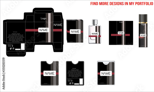 Packaging design, luxury perfume box, pocket perfume and deo design template and mock up box. Illustration vector.