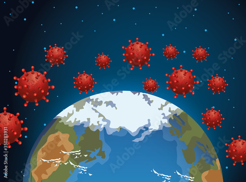 world planet earth with covid19 particles