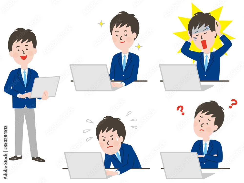 PC操作をする学生の表情バリエーション PC操作をする学生の表情バリエーション