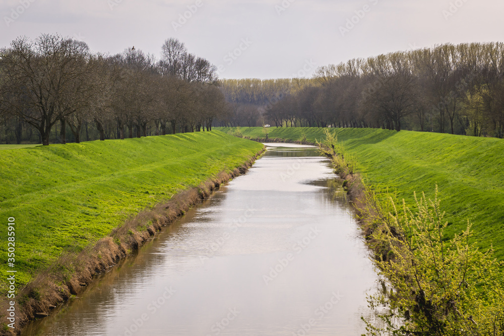 Water canal of Morava River near Bzenec, small town in historical Moravia region, Czech Republic