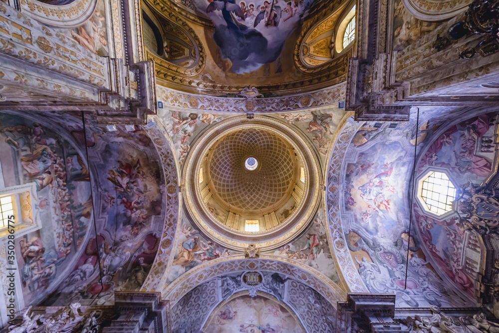 Ceiling decorations of St Mary cathedral in Acireale town on Sicily Island in Italy