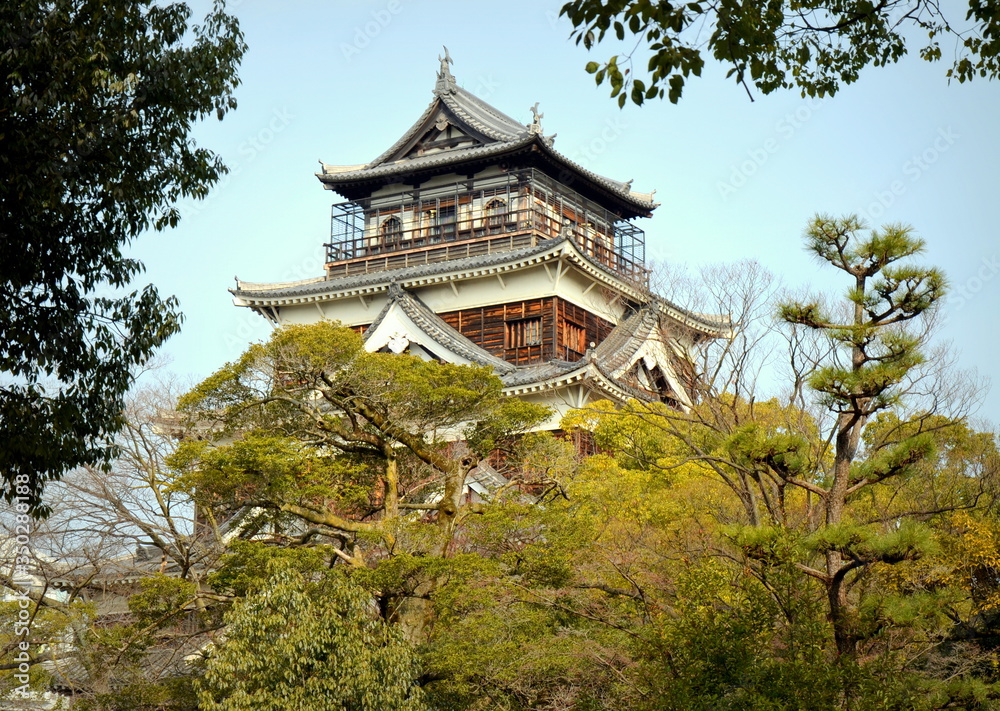 Hiroshima Castle was constructed in 1590s, but was destroyed by the atomic bombing on 1945. It was rebuilt in 1958, a replica of the original that now is the history museum of the city. 04-11-2015 Hiroshima Castle was constructed in 1590s, but was destroyed by the atomic bombing on 1945. It was rebuilt in 1958, a replica of the original that now is the history museum of the city. 04-11-2015