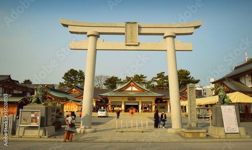 Torii at Hiroshima Gokoku Jinja temple. This is a Japanese Shinto Shrine in Hiroshima, Japan. 02-15-2015 photo