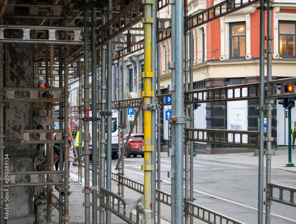 Construction poles in a center of Oslo city Construction poles in a center of Oslo city