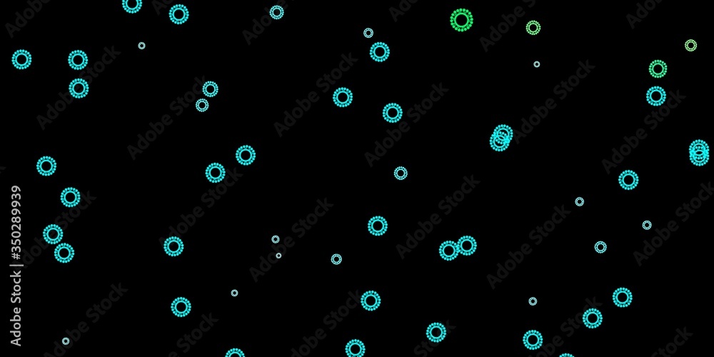 Dark blue, green vector backdrop with virus symbols. Dark blue, green vector backdrop with virus symbols.