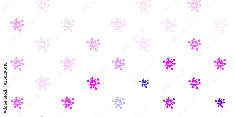 Light purple, pink vector background with covid-19 symbols. Light purple, pink vector background with covid-19 symbols.