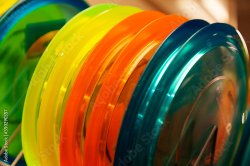 Umea, Norrland Sweden - April 8, 2020: different types of special competition Frisbee for golf