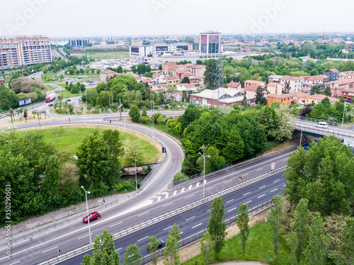 Urban motorway aerial view