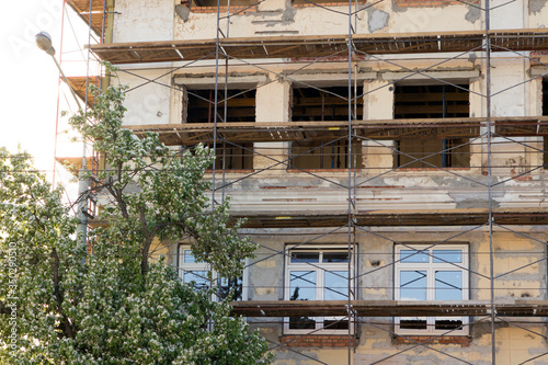 Canvas Print major repairs of the old administrative building, replacement of wooden windows