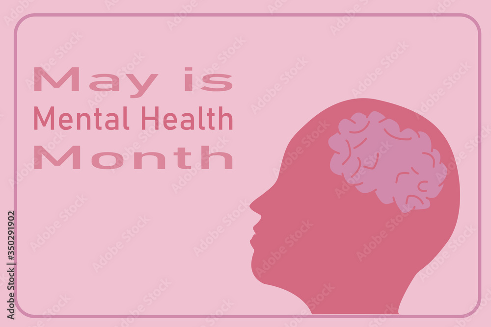 Vector illustration of Mental Health Month. Face profile icon looking up.