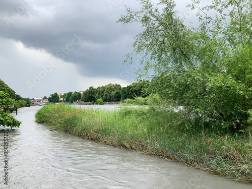 Vladikavkaz. Terek river in cloudy summer day. Republic of North Ossetia-Alania photo