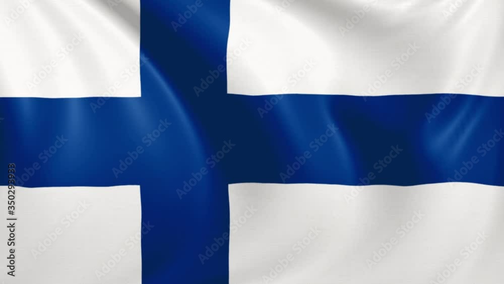 Finland flag waving in the wind with high quality texture in 4K National Flag of Finland Finn