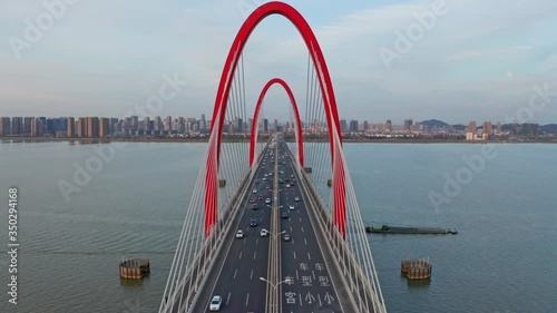 aerial view of a suspension bridge in hangzhou, china
