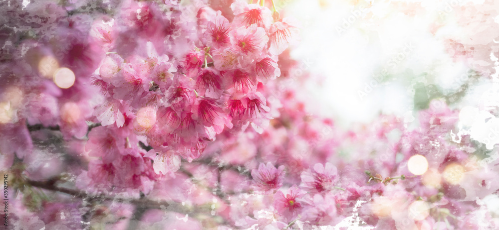 Spring background with flowers. Watercolor imitation Spring background with flowers. Watercolor imitation