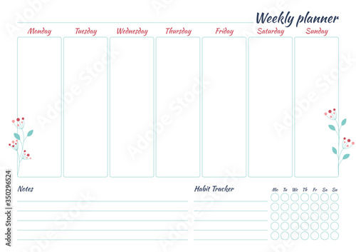 White weekly planner with minimalistic floral design
