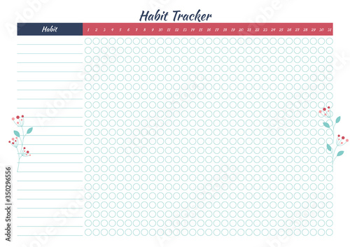 White habit tracker with minimalistic  floral design