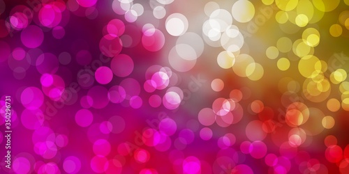 Light Pink, Yellow vector pattern with spheres. Abstract illustration with colorful spots in nature style. Pattern for booklets, leaflets.