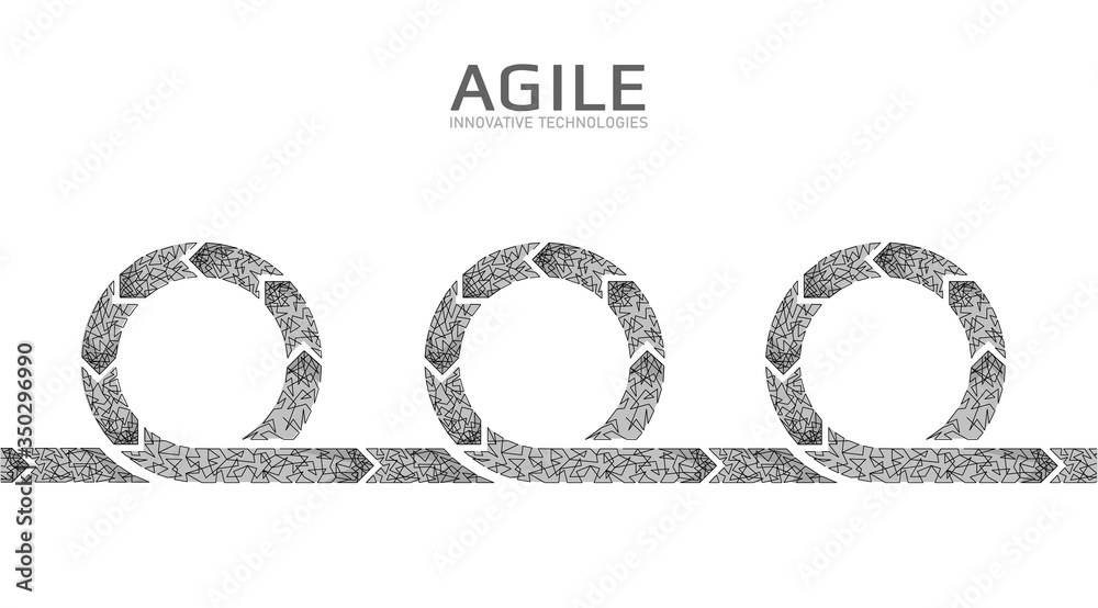 Agile development project lifecycle. Test system strategy concept. Circle arrow symbol low poly flexible planing. Vector illustration Agile development project lifecycle. Test system strategy concept. Circle arrow symbol low poly flexible planing. Vector illustration