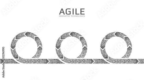 Agile development project lifecycle. Test system strategy concept. Circle arrow symbol low poly flexible planing. Vector illustration
