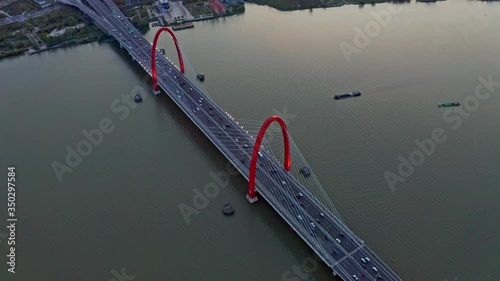 aerial view of a suspension bridge in hangzhou, china
