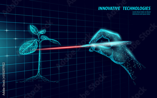 Plant laser analysis modern technology. Natural science research drugs nutrition supplement.Organic extracts pill vegetal essense health care. Vegan ration vector illustration