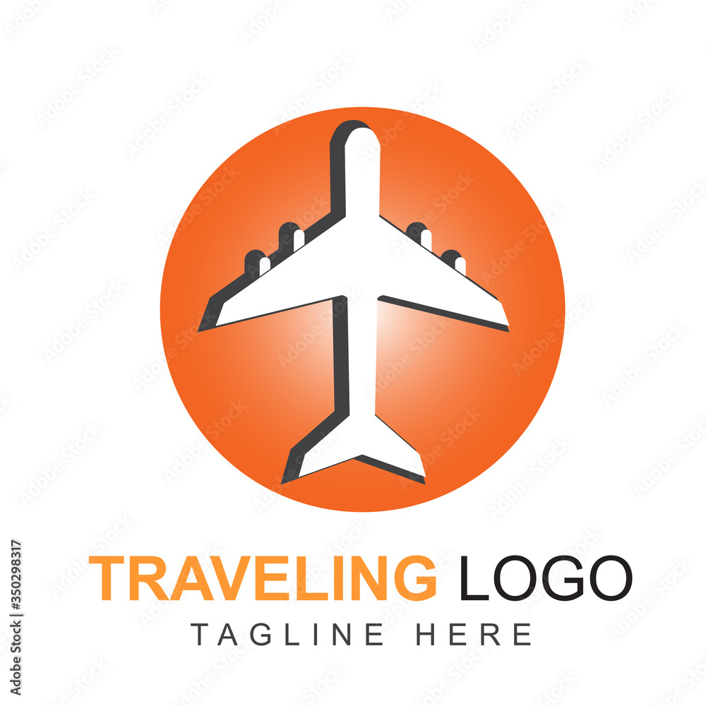 Travel logo design template with airplane shape illustration. Symbol and icon vector traveling and cargo concept can use for sign tour application mobile, trip agency,  element world vacation graphic