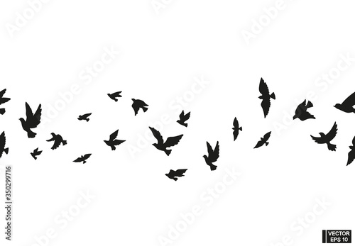 Seamless pattern of black silhouette of flying birds. © Владимир Шерстнев