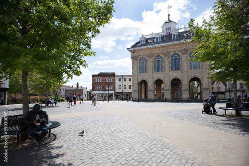 The market square and Old County Hall in Abingdon Town Centre in Oxfordshire, UK
