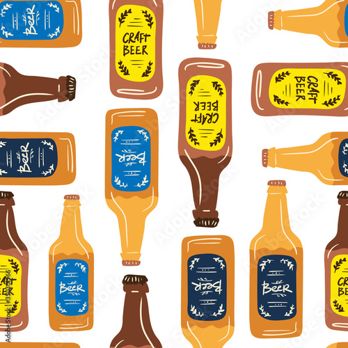 Beer fest seamless pattern illustration. Trendy style. Vector design template. Design for poster, card, invitation, placard, brochure, flyer.