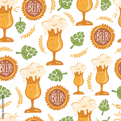 Beer fest seamless pattern illustration. Trendy style. Vector design template. Design for poster, card, invitation, placard, brochure, flyer.