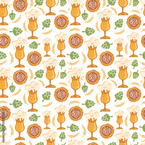 Beer fest seamless pattern illustration. Trendy style. Vector design template. Design for poster, card, invitation, placard, brochure, flyer.
