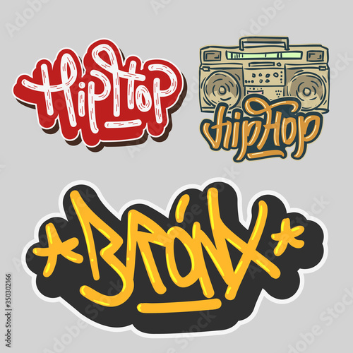Hip Hop Rap Music Hand Lettering Graffiti Style Vector Illustrations Designs.