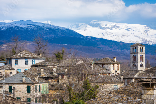 The village of Dilofo one of the 46 traditional villages of Zagoroxoria in Pindos Epirus Greece on a winter day
