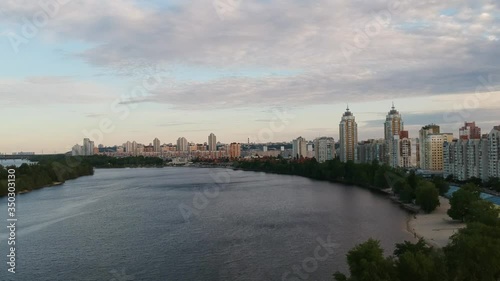 Wallpaper Mural Aerial photography. Obolonskaya embankment in the spring in Kiev. Many houses built along the Dnieper Bay. Drone. Torontodigital.ca