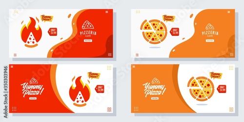 pizza pizzeria flyer vector set collection cartoon banner web ui ux ads illustration background with sausage icon