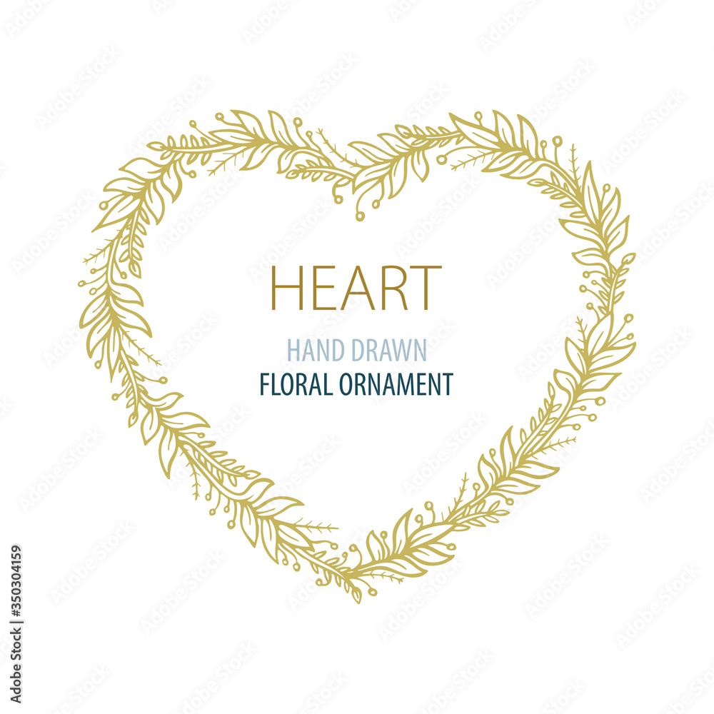 Heart shape frame with floral ornaments. Hand drawn heart for romantic design. Marriage, love, Valentines day invitation and greeting card design vector element. Part of set. Heart shape frame with floral ornaments. Hand drawn heart for romantic design. Marriage, love, Valentines day invitation and greeting card design vector element. Part of set.
