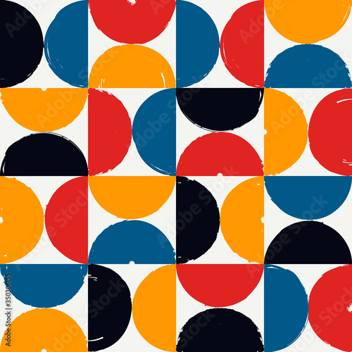 Half circle seamless pattern. Grunge paint brush texture. Irregular chaotic print. Bauhaus stile geometric background