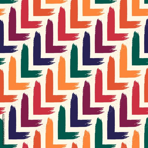 Paint brush seamless pattern. Freehand grunge design background. Diagonal parquet tile flooring motif ornament
