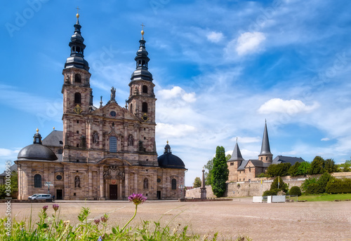 Fulda Cathedral and the St. Michael's Church in Fulda, Hessen, Germany. The cathedral is built in Baroque and the St. Michael's church in pre-romanesque Carolingian architecture. photo