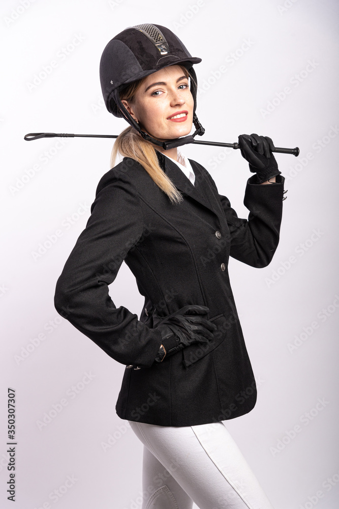 Portrait of a horsewoman on a white background Portrait of a horsewoman on a white background