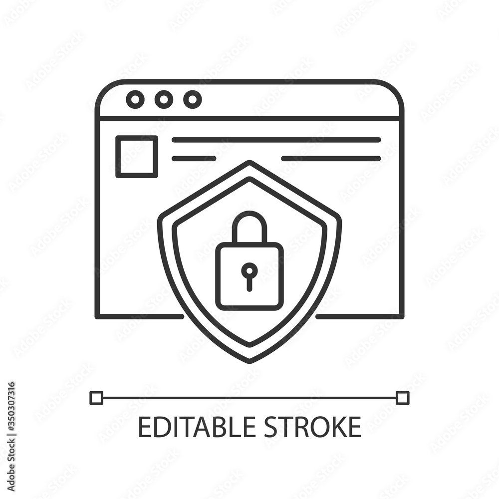 Social network account security pixel perfect linear icon. Personal Internet page encryption. Thin line customizable illustration. Contour symbol. Vector isolated outline drawing. Editable stroke Social network account security pixel perfect linear icon. Personal Internet page encryption. Thin line customizable illustration. Contour symbol. Vector isolated outline drawing. Editable stroke