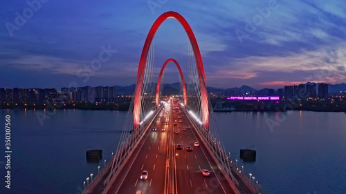 aerial view of a suspension bridge in hangzhou, china