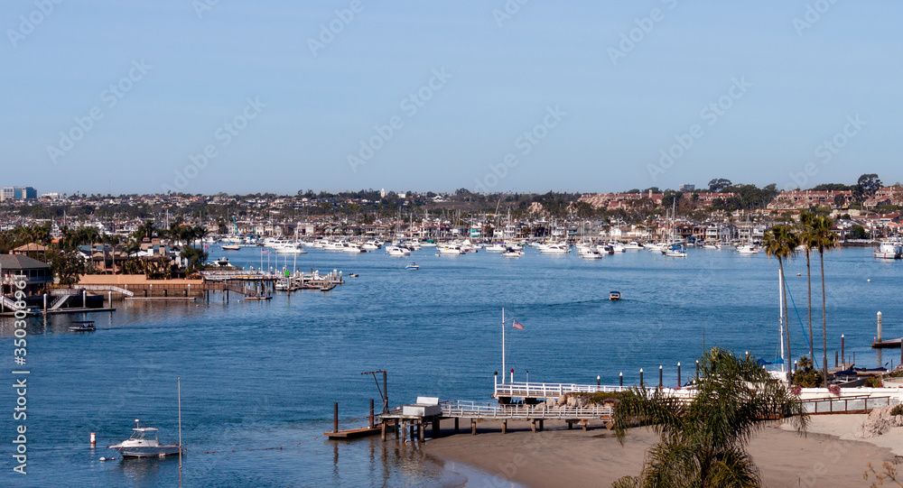 Newport Beach Harbor in California on a sunny day