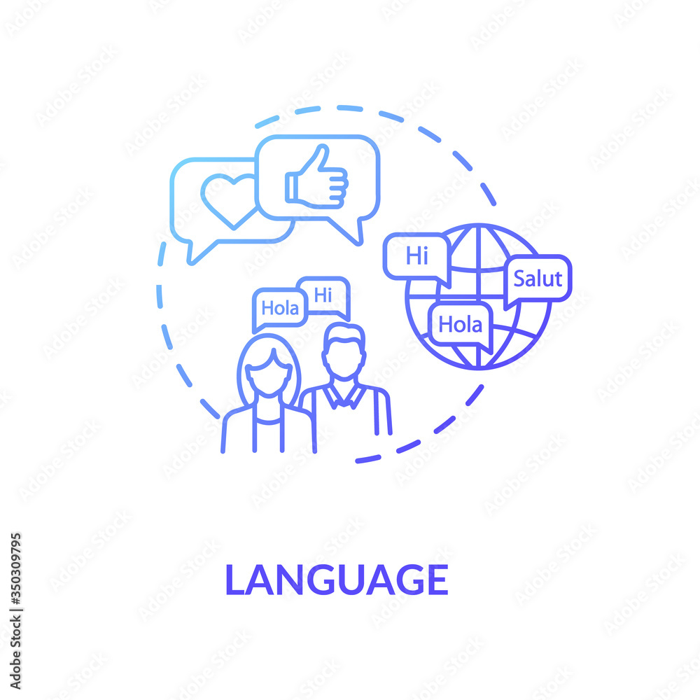 Language blue gradient concept icon. Chat with native speaker. Translate speech. Foreign language. Cultural diversity idea thin line illustration. Vector isolated outline RGB color drawing Language blue gradient concept icon. Chat with native speaker. Translate speech. Foreign language. Cultural diversity idea thin line illustration. Vector isolated outline RGB color drawing
